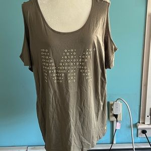 NWT MICHAEL KORS Olive Green Studded Cold Shoulder Top Size 2X